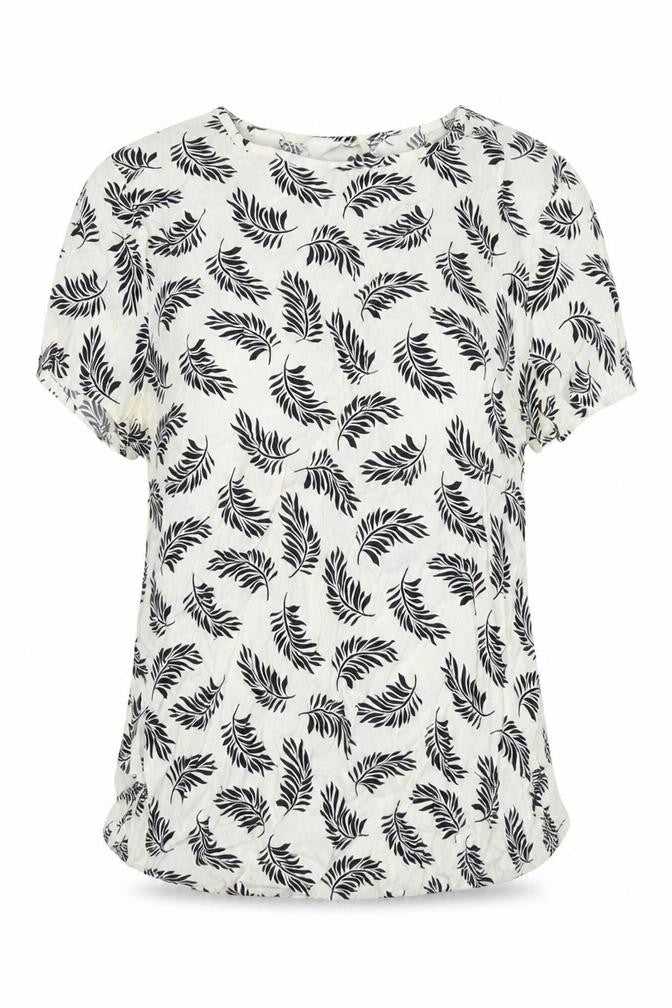Front view of H&M women’s white floral viscose basic blouse, size UK 6, round neck