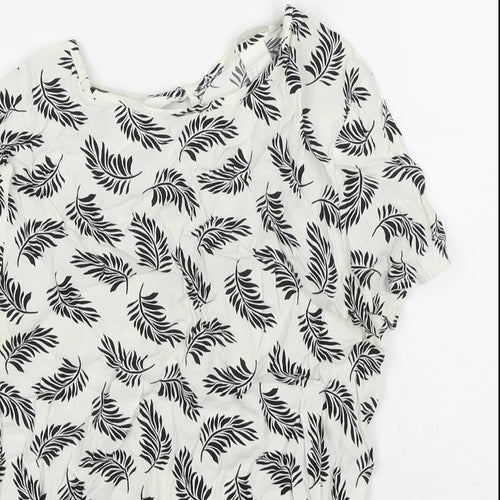 H&M Womens White Floral Viscose Basic Blouse Size 6 Round Neck