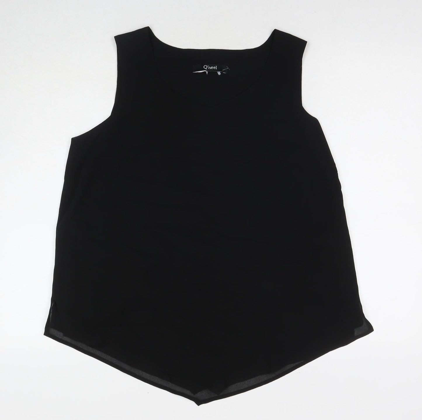 Qneel Womens Black Polyester Basic T-Shirt Size 20 V-Neck