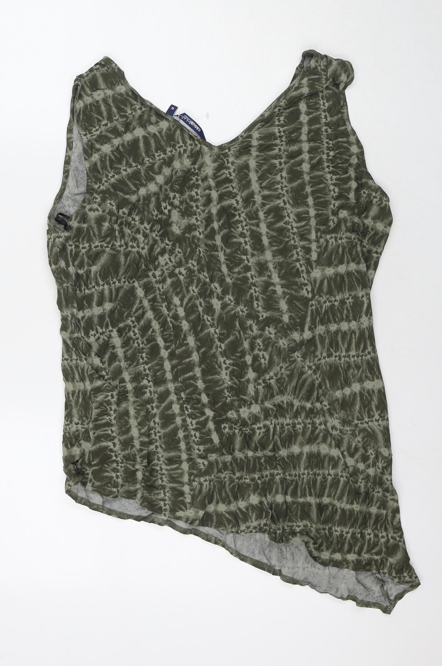 Casual Club Womens Green Geometric Viscose Basic Tank Size 16 V-Neck