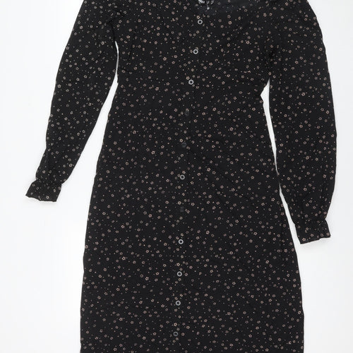 Missguided Womens Black Floral Polyester Maxi Size 10 Boat Neck Button