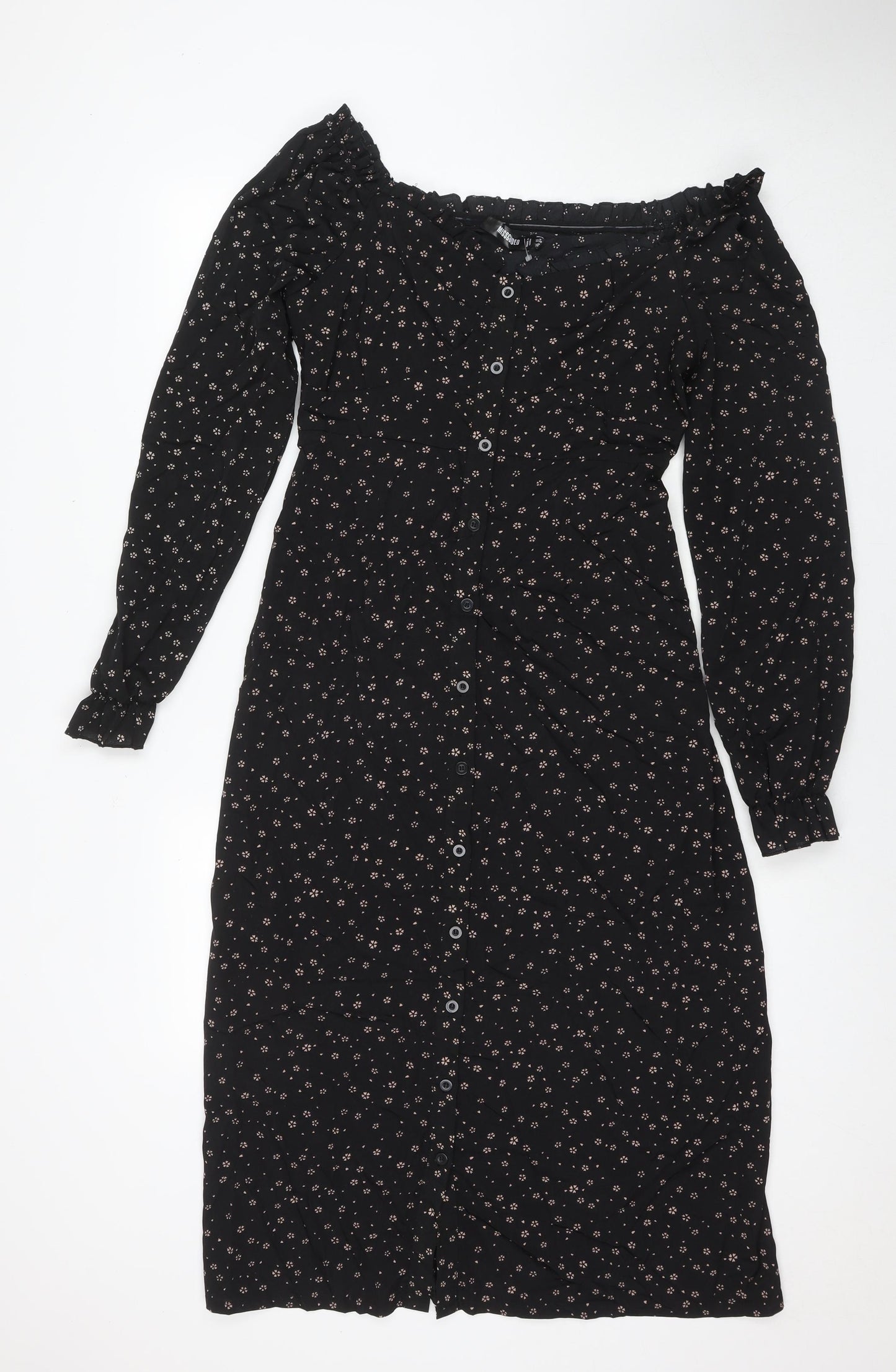 Missguided Womens Black Floral Polyester Maxi Size 10 Boat Neck Button