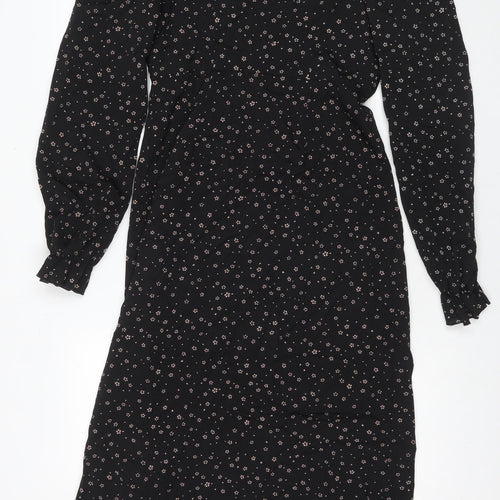 Missguided Womens Black Floral Polyester Maxi Size 10 Boat Neck Button
