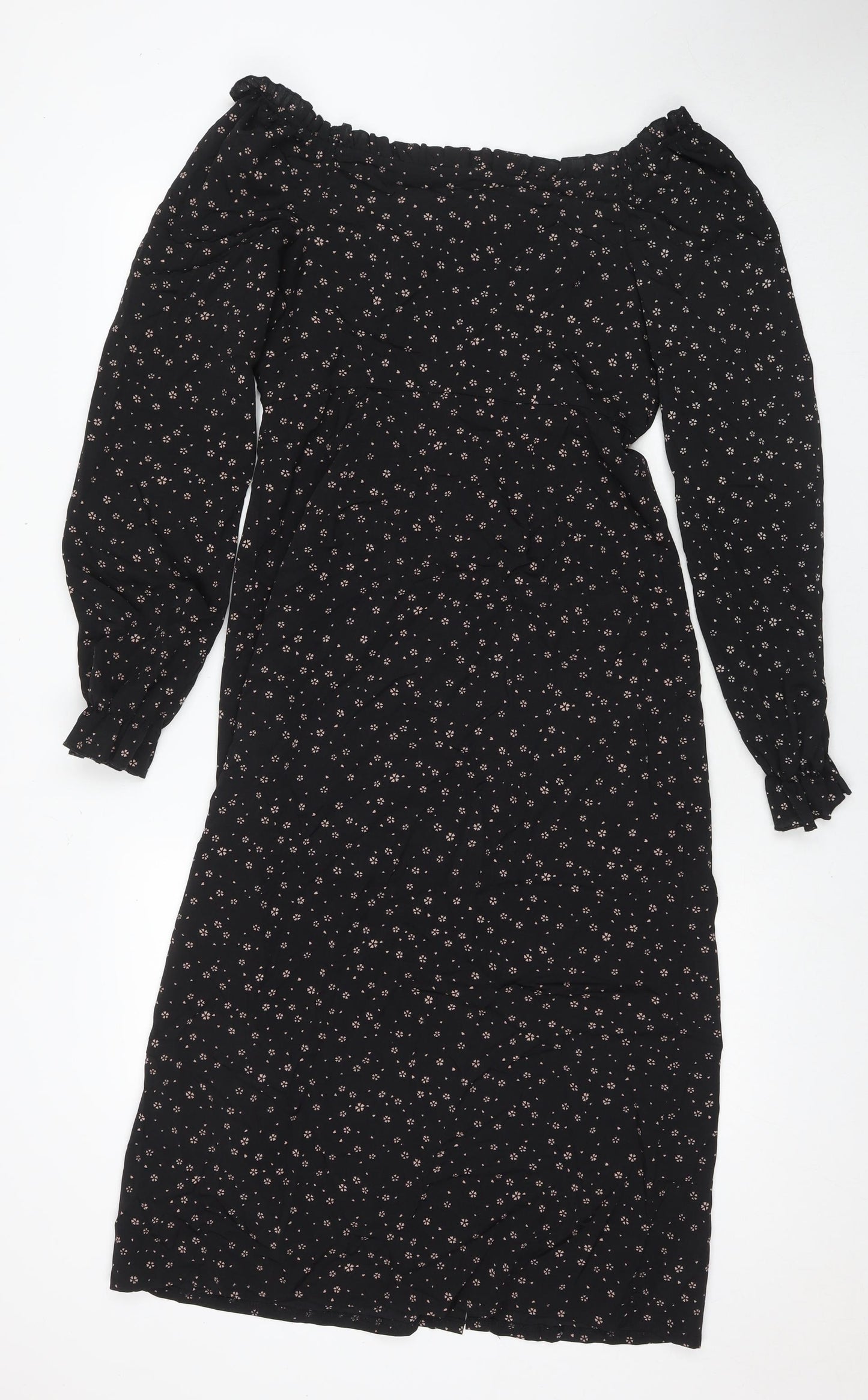 Missguided Womens Black Floral Polyester Maxi Size 10 Boat Neck Button