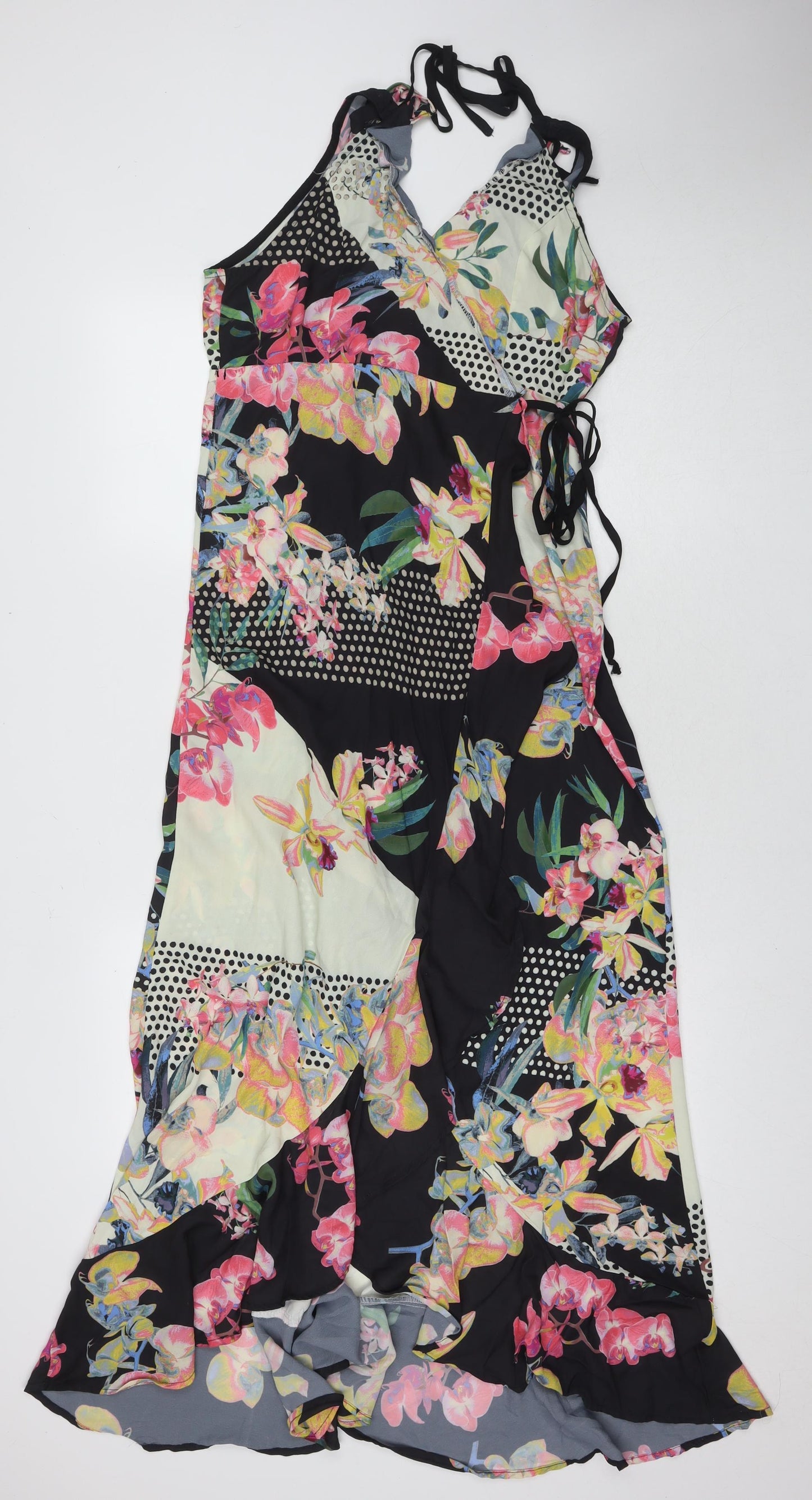 Flying Tomato Womens Multicoloured Floral Polyester Wrap Dress Size L V-Neck Pullover