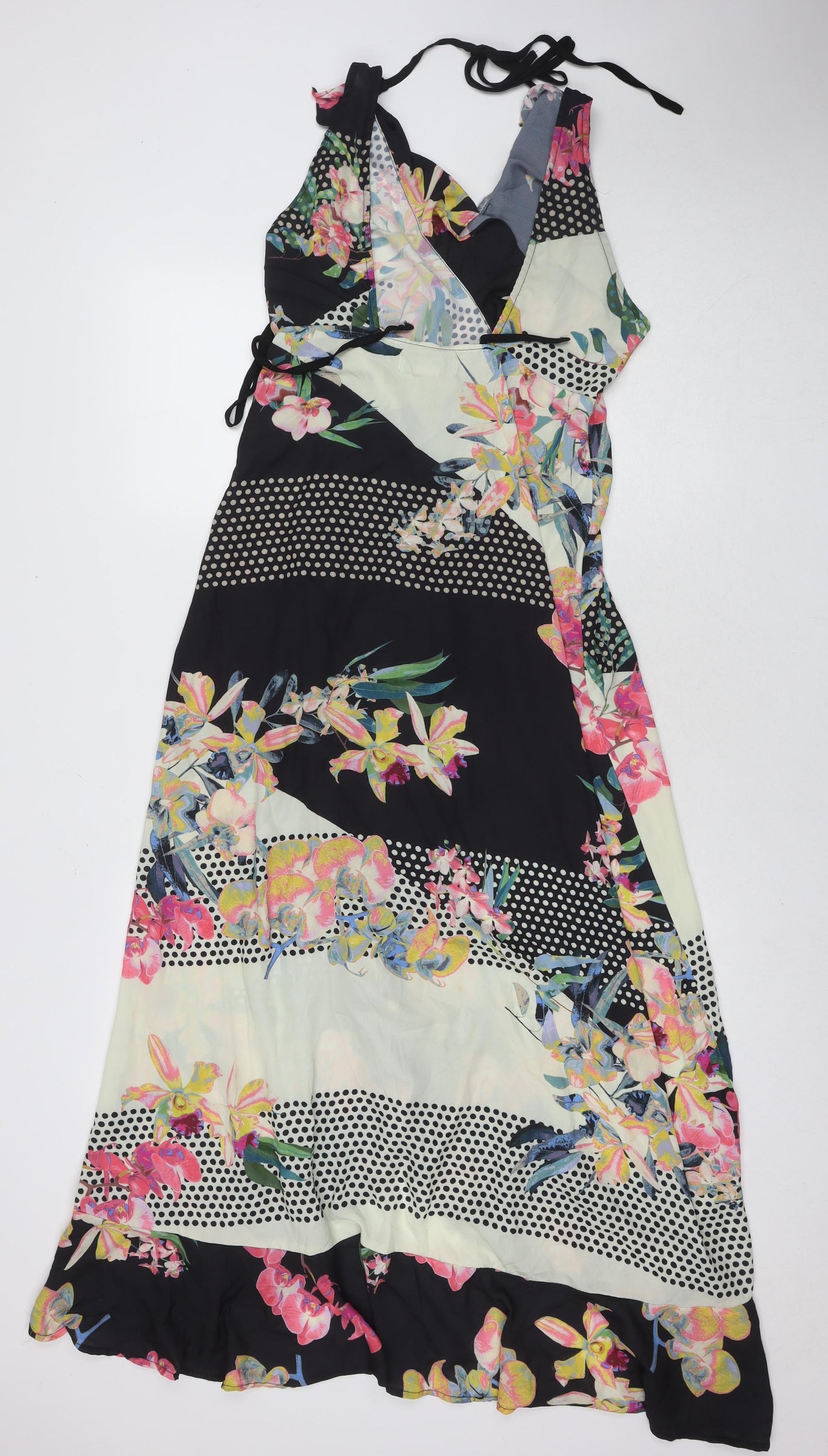 Flying Tomato Womens Multicoloured Floral Polyester Wrap Dress Size L V-Neck Pullover