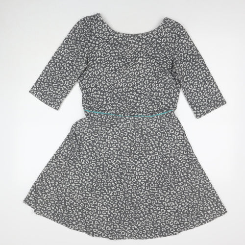 Louche Womens Grey Animal Print Polyester A-Line Size 12 Round Neck Zip