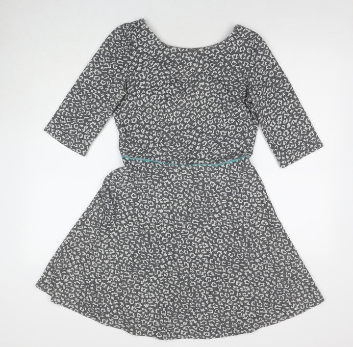Louche Womens Grey Animal Print Polyester A-Line Size 12 Round Neck Zip