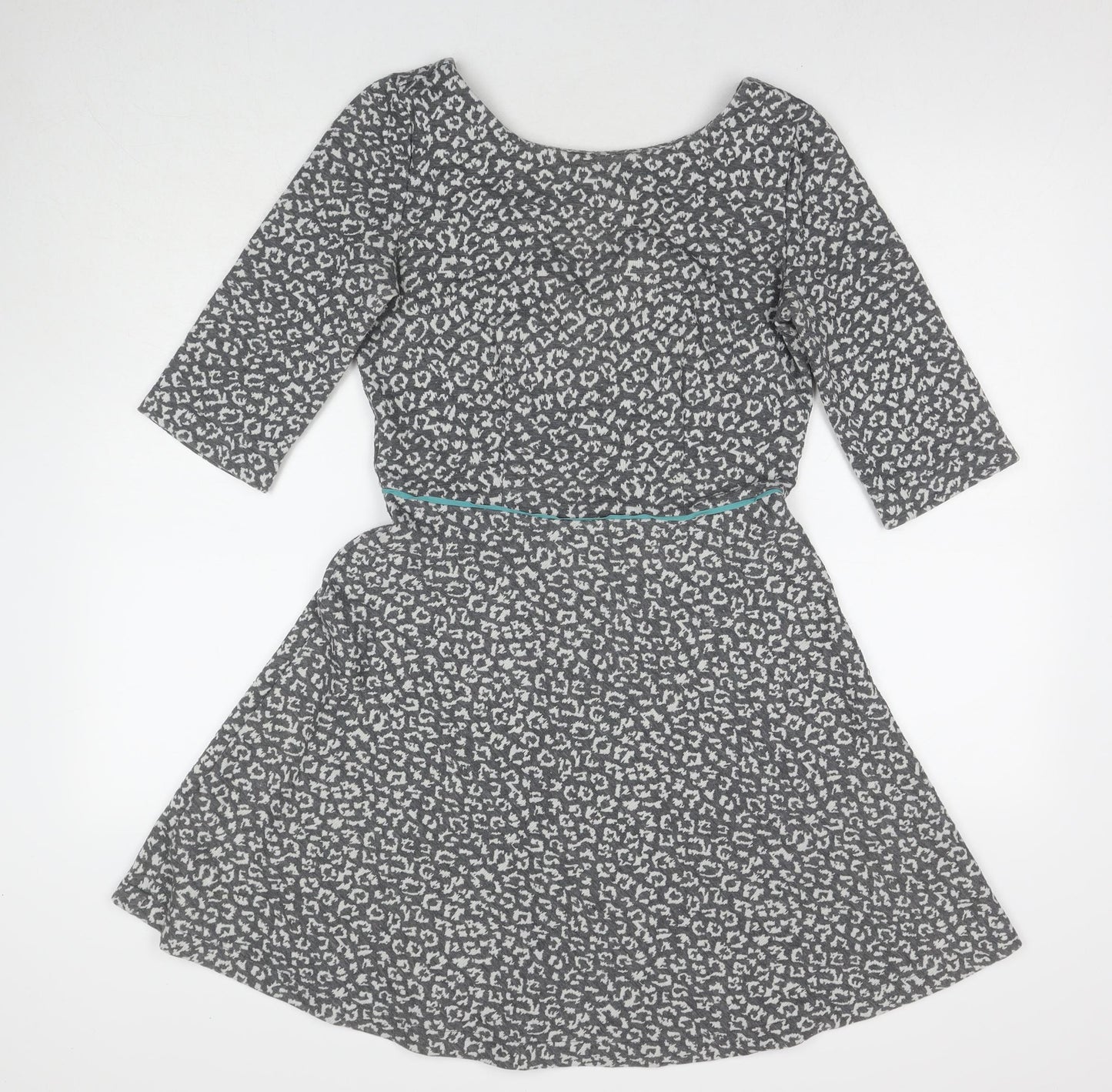 Louche Womens Grey Animal Print Polyester A-Line Size 12 Round Neck Zip