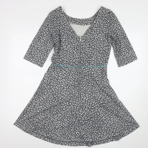 Louche Womens Grey Animal Print Polyester A-Line Size 12 Round Neck Zip