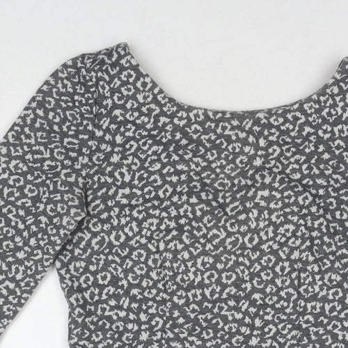 Louche Womens Grey Animal Print Polyester A-Line Size 12 Round Neck Zip