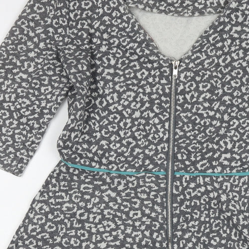 Louche Womens Grey Animal Print Polyester A-Line Size 12 Round Neck Zip