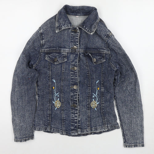 Butterfly Girls Blue Jacket Size L Button