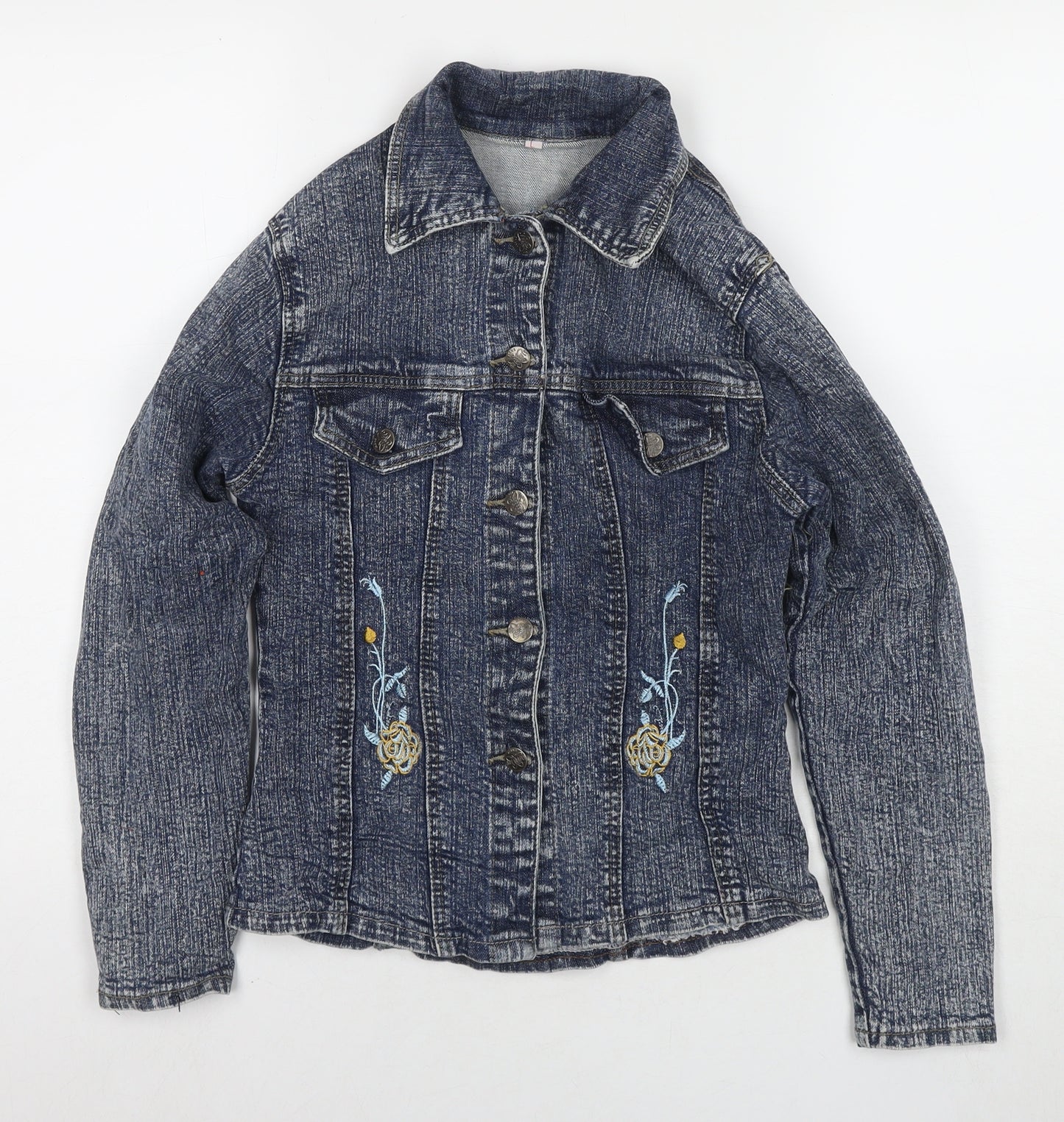 Butterfly Girls Blue Jacket Size L Button