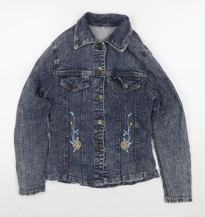 Butterfly Girls Blue Jacket Size L Button