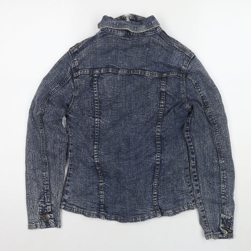 Butterfly Girls Blue Jacket Size L Button