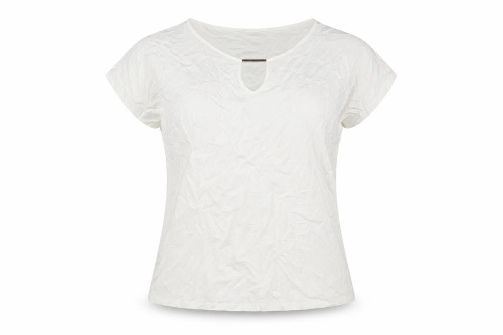 Front view of Marks & Spencer women’s white viscose basic blouse, size UK 14, round neck