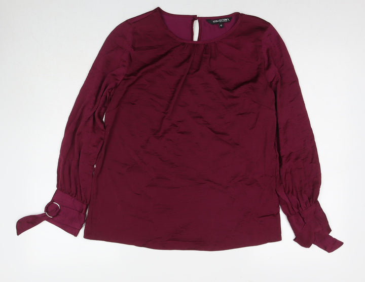 Debenhams Womens Purple Viscose Basic Button-Up Size 16 Round Neck