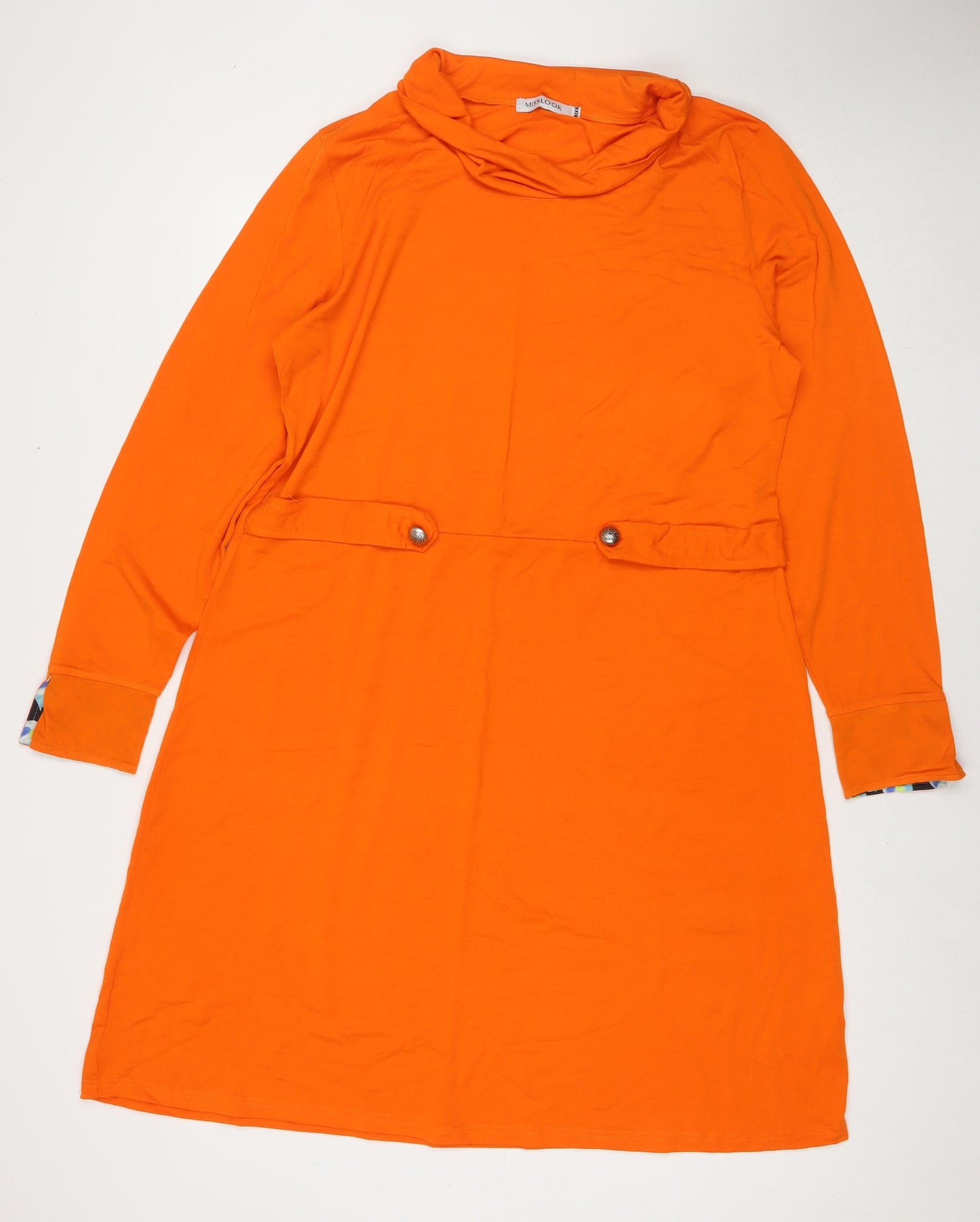 MissLook Womens Orange Cotton Blend Fit & Flare Size 2XL Cowl Neck Pullover