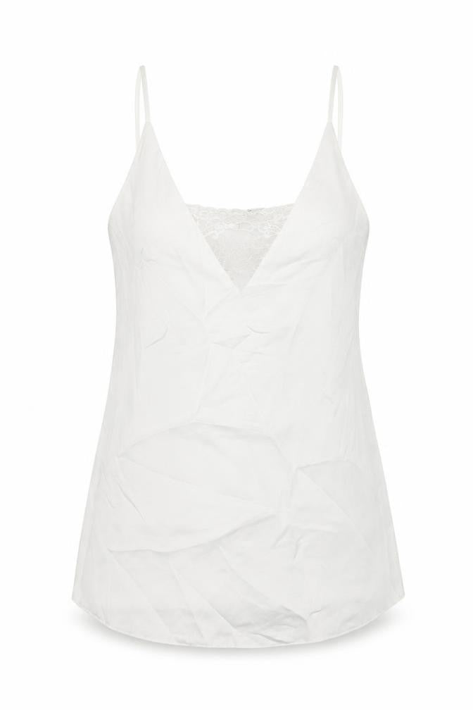 Front view of Miss Selfridge women’s white polyester basic tank, size UK 6, v-neck