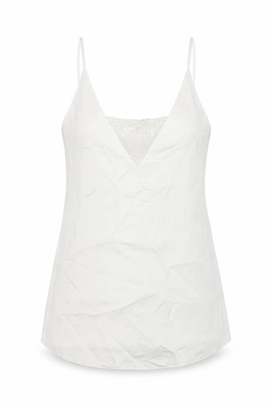 Front view of Miss Selfridge women’s white polyester basic tank, size UK 6, v-neck