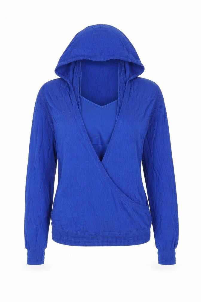 Front view of Next women’s blue polyester pullover hoodie, size UK 6, pullover