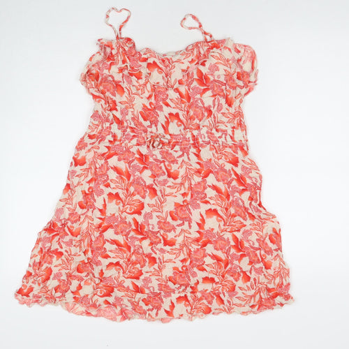 Debenhams Womens Red Floral Viscose Tank Dress Size M V-Neck Pullover