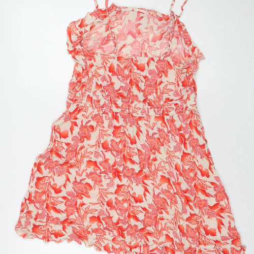 Debenhams Womens Red Floral Viscose Tank Dress Size M V-Neck Pullover