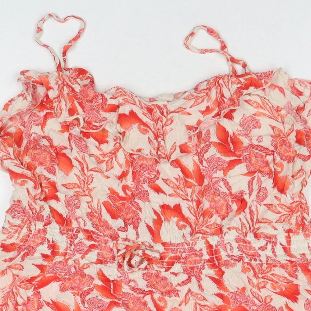 Debenhams Womens Red Floral Viscose Tank Dress Size M V-Neck Pullover