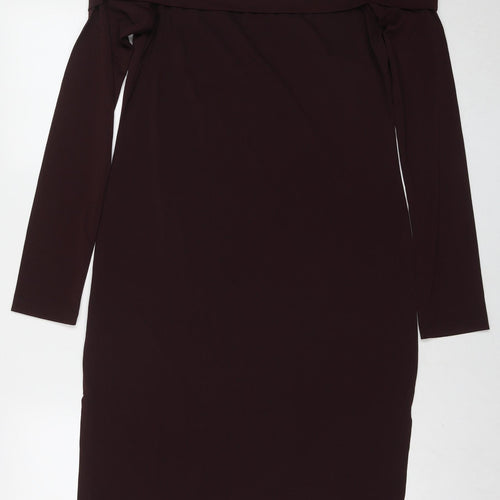 H&M Womens Brown Polyester A-Line Size L Off the Shoulder Pullover