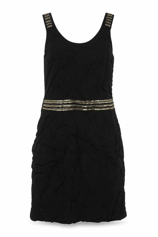 Front view of Mango women’s black viscose tank dress, size M, scoop neck pullover