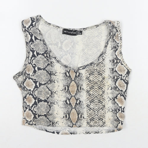 PRETTYLITTLETHING Womens Brown Animal Print Viscose Cropped Tank Size 10 Round Neck - Snake Pattern