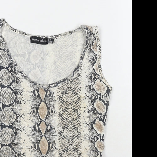 PRETTYLITTLETHING Womens Brown Animal Print Viscose Cropped Tank Size 10 Round Neck - Snake Pattern