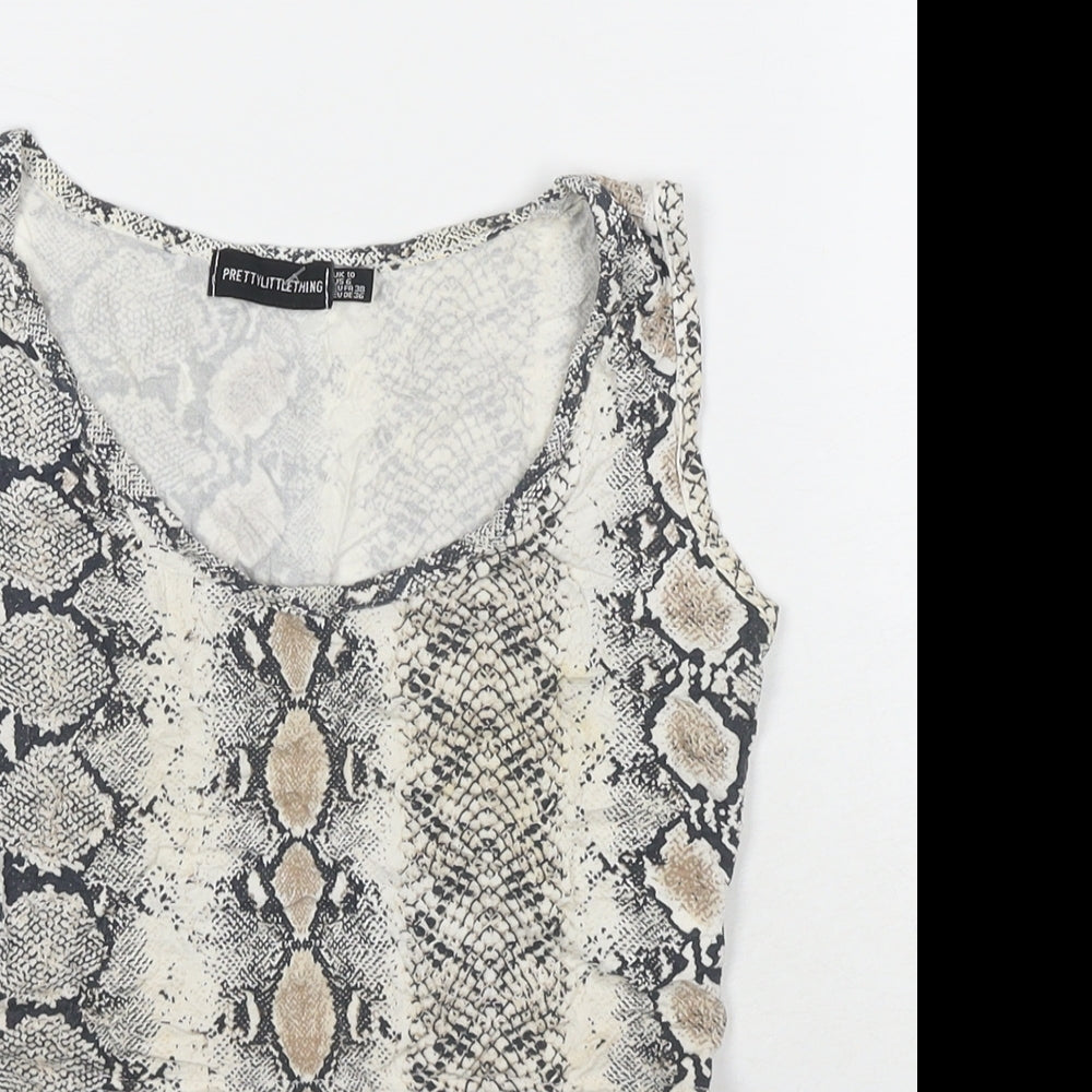 PRETTYLITTLETHING Womens Brown Animal Print Viscose Cropped Tank Size 10 Round Neck - Snake Pattern
