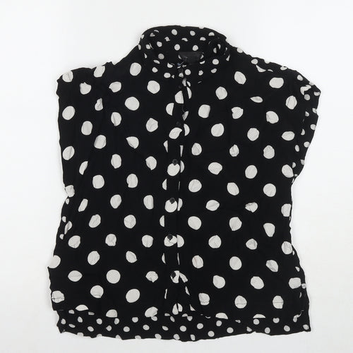 Topshop Womens Black Polka Dot Viscose Basic Button-Up Size 8 Collared