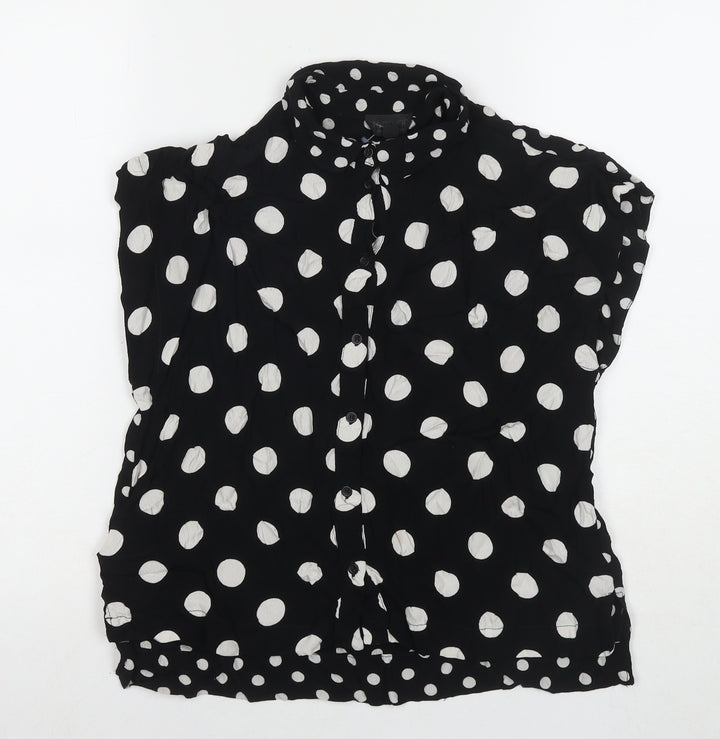 Topshop Womens Black Polka Dot Viscose Basic Button-Up Size 8 Collared