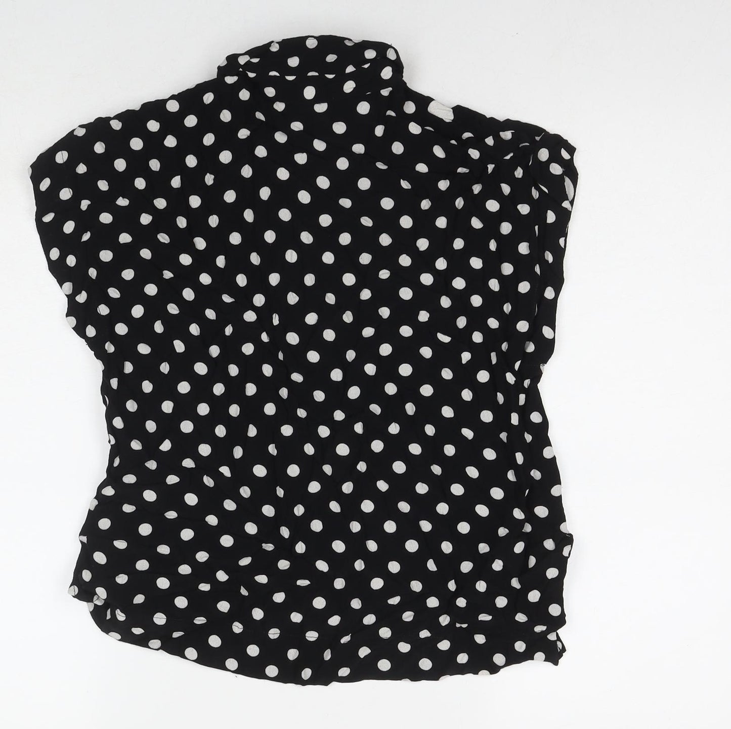 Topshop Womens Black Polka Dot Viscose Basic Button-Up Size 8 Collared