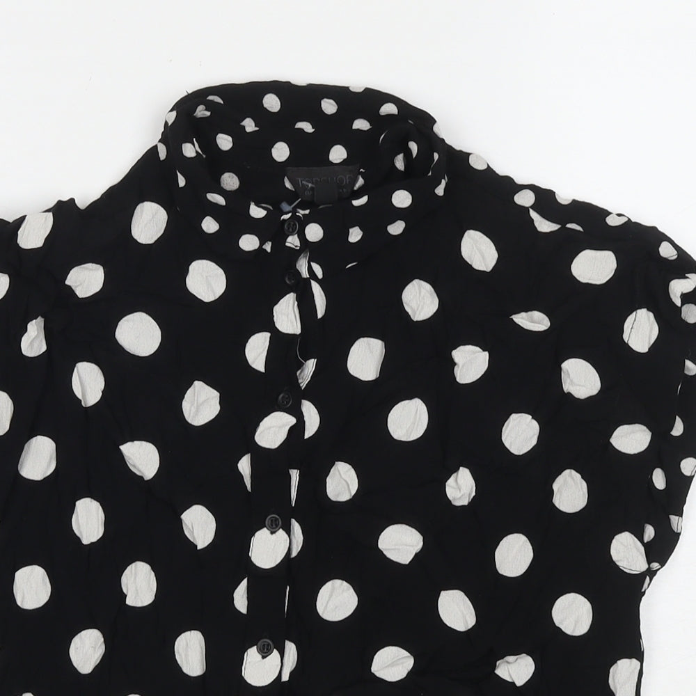 Topshop Womens Black Polka Dot Viscose Basic Button-Up Size 8 Collared