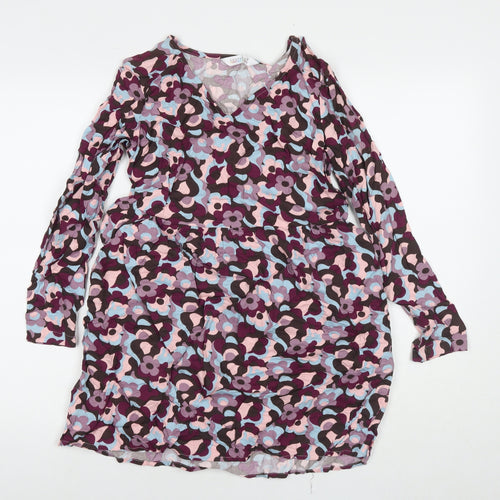 Compania Fantastica Womens Purple Floral Viscose A-Line Size XS Round Neck Pullover