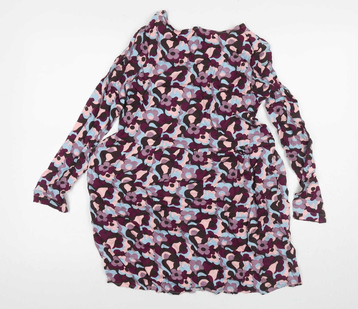 Compania Fantastica Womens Purple Floral Viscose A-Line Size XS Round Neck Pullover