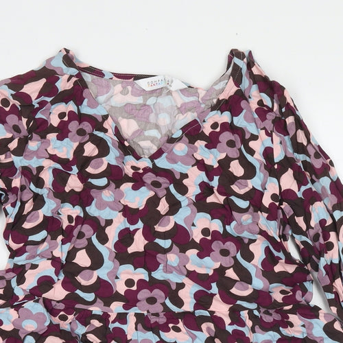 Compania Fantastica Womens Purple Floral Viscose A-Line Size XS Round Neck Pullover
