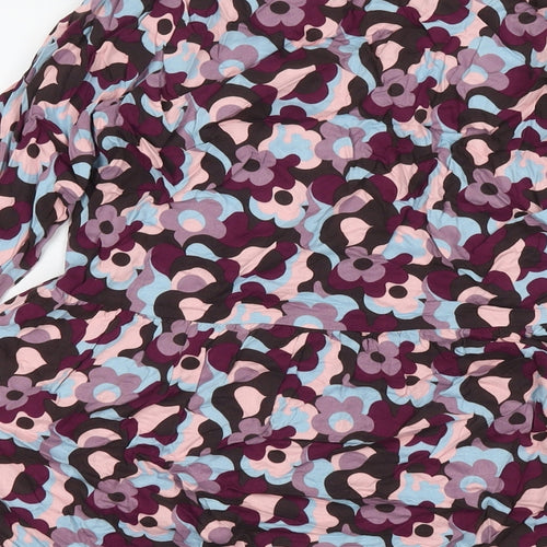 Compania Fantastica Womens Purple Floral Viscose A-Line Size XS Round Neck Pullover