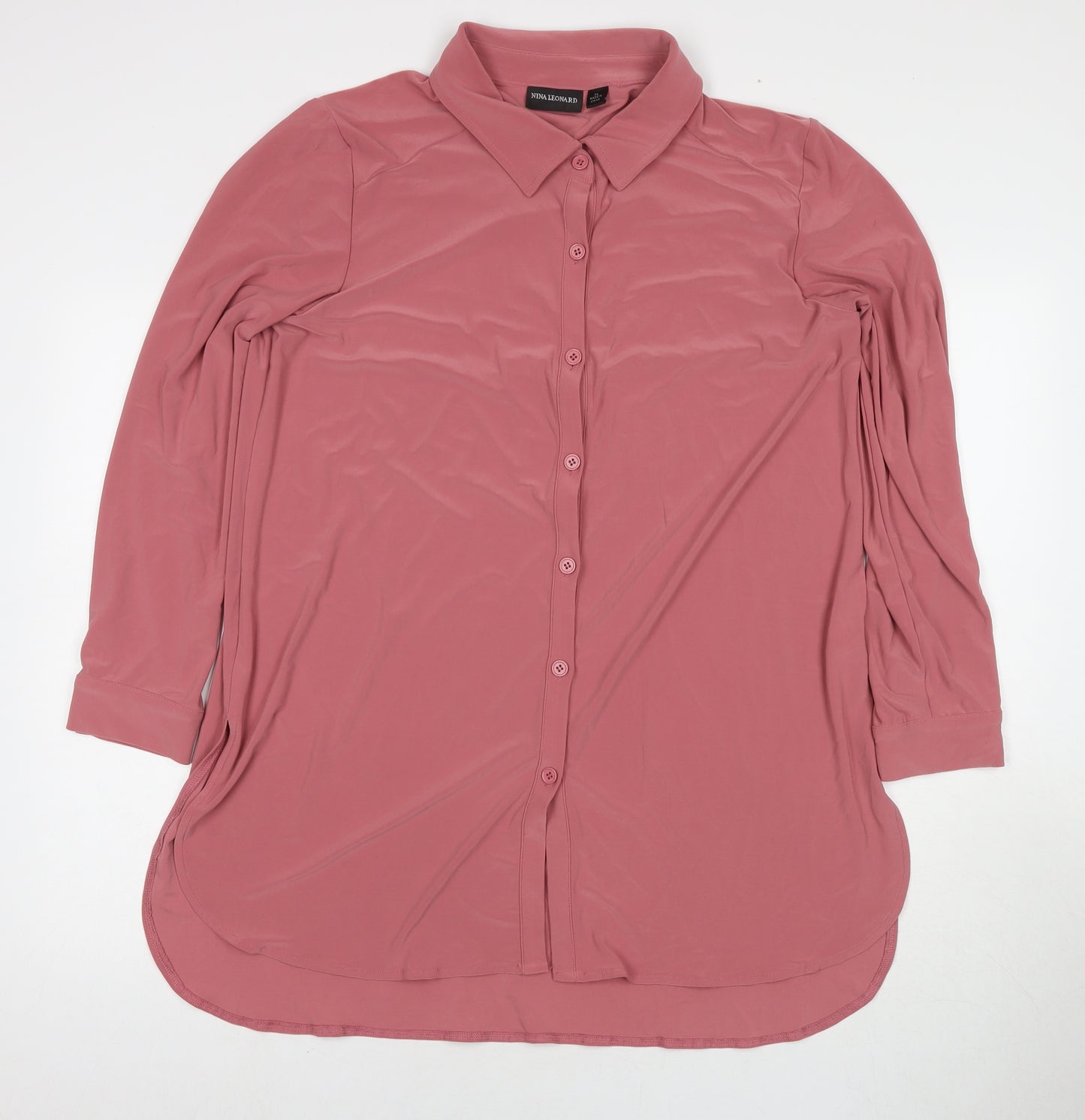 Nina Leonard Womens Pink Polyester Basic Button-Up Size XL Collared