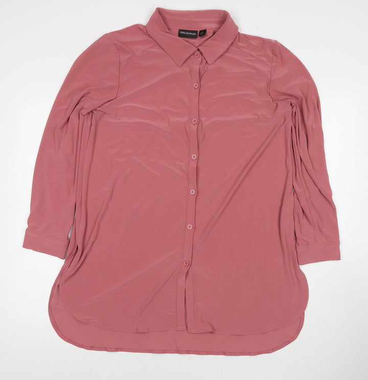 Nina Leonard Womens Pink Polyester Basic Button-Up Size XL Collared