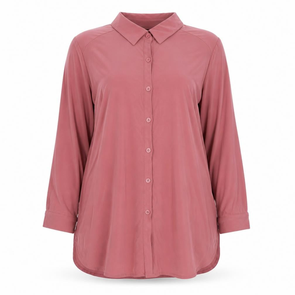 Front view of Nina Leonard women’s pink polyester basic button-up, size XL, collared