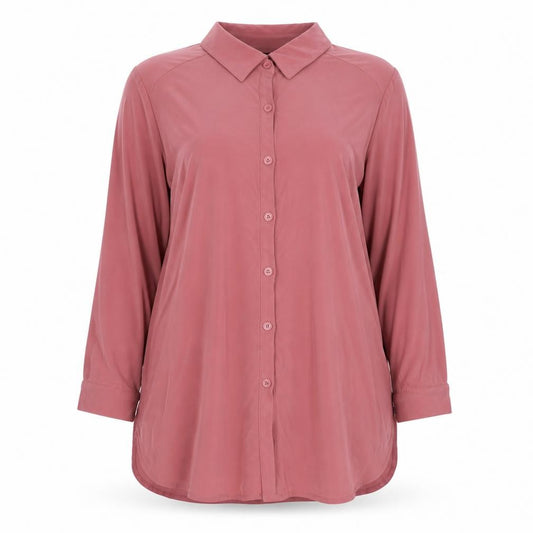 Front view of Nina Leonard women’s pink polyester basic button-up, size XL, collared