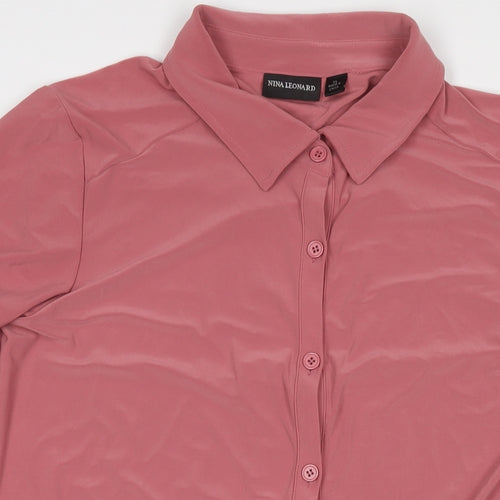 Nina Leonard Womens Pink Polyester Basic Button-Up Size XL Collared