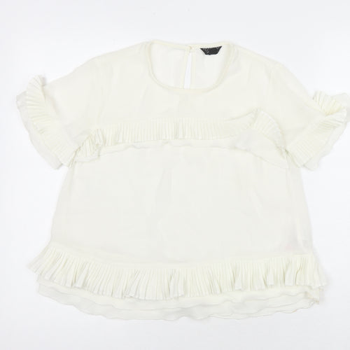 Topshop Womens White Polyester Basic Blouse Size 8 Round Neck