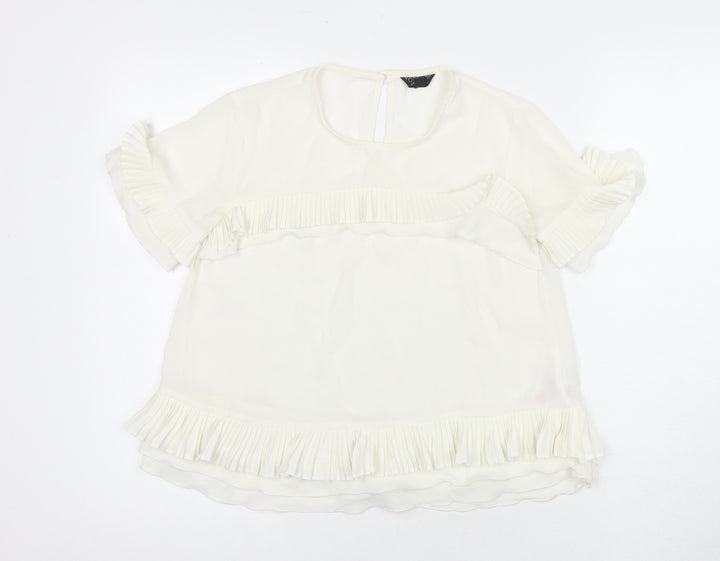 Topshop Womens White Polyester Basic Blouse Size 8 Round Neck