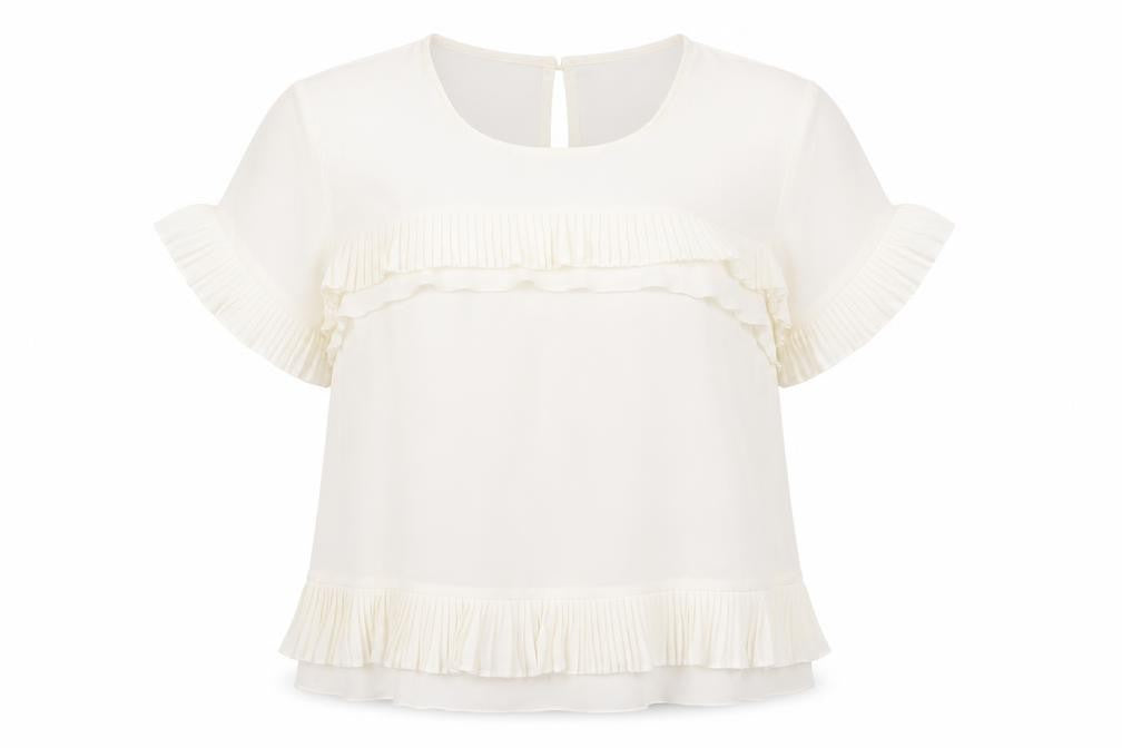 Front view of Topshop women’s white polyester basic blouse, size UK 8, round neck